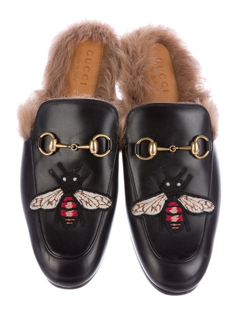 princetown gucci fur|Gucci princetown striped slippers.